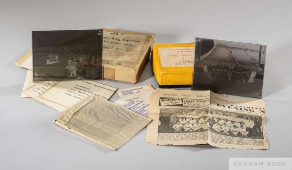 A rare collection of twenty six Manchester City related glass plates, 1950s
 Box B, from Kemsley Newspapers comprising ten glass plates, two team line