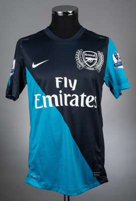 Yossi Benayoun black/blue Arsenal no.30 away jersey season 2011-12,
 Player issued short sleeved NIKE example with Barclays Premier League badges on b