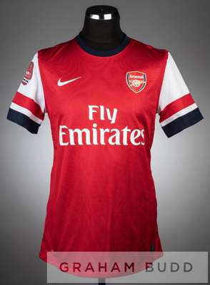 Benik Afobe red and white Arsenal no.38 home jersey v Kitchee in the pre-season friendly at Hong Kong Stadium, 29th July 2012,
 short-sleeved with ARS