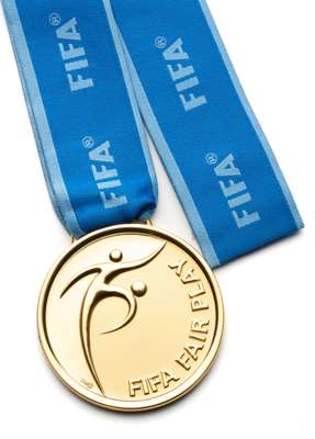 FIFA World Cup 2018 Fair Play medal awarded to Spain,  

presented to the team with the tournament's best disciplinary record, inscribed FIFA FAIR PLA