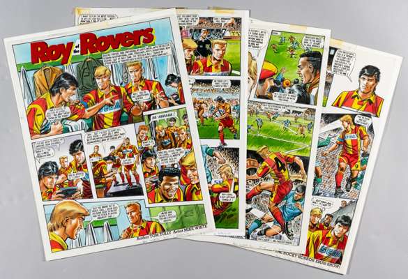 FOOTBALL: ROY OF THE ROVERS COMPLETE 4 PANEL STORYLINE FOR THE ISSUE PUBLISHED ON THE 14th OF DECEMBER 1991. 

FOUR FULL SIZE ORIGINAL 17 ½ by 13 ½ in