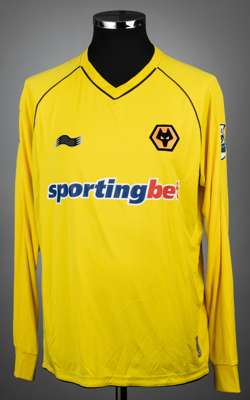 Wayne Hennessey yellow Wolverhampton Wanderers no.1 goalkeeping jersey v Manchester City, played at Etihad Stadium, on 29th October 2011,
 match-issue
