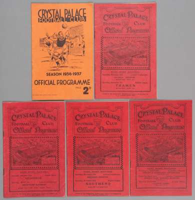 Five Crystal Palace 1930s home programmes, FL Division Three (South) fixtures unless otherwise stated v Notts County 11th April 1931, Northampton Town