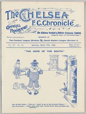 F.A. Cup semi-final programme Bristol City v Derby County played at Chelsea (Stamford Bridge) March 27th 1909,
 Ex Bound Volume.
