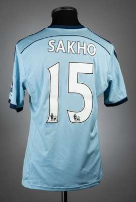 Diafra Sakho light blue & navy West Ham United no.15 away jersey, season 2014-15,
 match-issue, Adidas, short-sleeved with BARCLAYS PREMIER LEAGUE sle