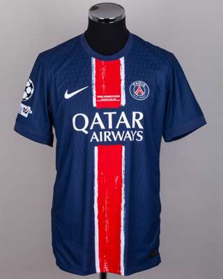 Khvich Kvaratskhelia blue and red No.7 Paris Saint Germain Champions League Final shirt