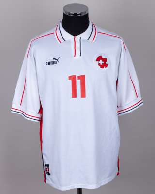 White and red No.11 Switzerland short-sleeved shirt, 1999