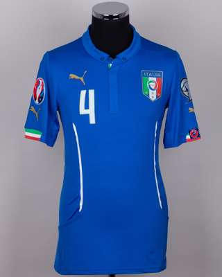 Angelo Ogbonna blue No.4 Italy v. Malta match worn short-sleeved shirt, 2014