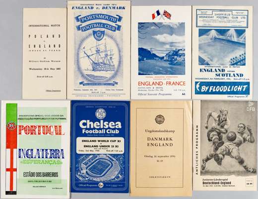 England U-23s selection international home and away programmes, 1955-76,
 including v Italy 19th January 1955 at Stamford Bridge; v Scotland 8th Febru