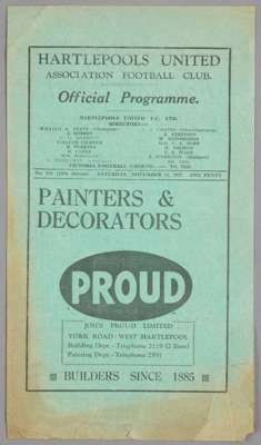 Hartlepools United v Southport  programme 13th November 1937,  

F.L. Division Three North fixture