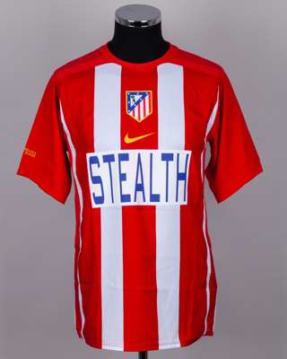 Manu Del Moral red and white No.28 Atletico Madrid short-sleeved shirt, 2005-06