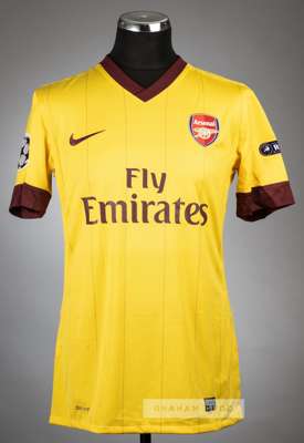 Aaron Ramsey yellow and claret Arsenal UEFA Champions League no.16 jersey, season 2010-11,
 Nike, short-sleeved with UEFA STARBALL and RESPECT sleeve 