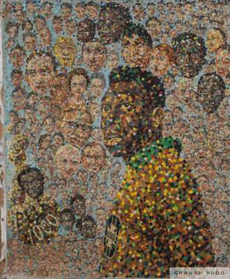 A 1970 oil on canvas painting in a pointillism style presented to Pelé by artist D. Prudencio, 
 in tribute to Pelé's 1000th goal, which was recorded 