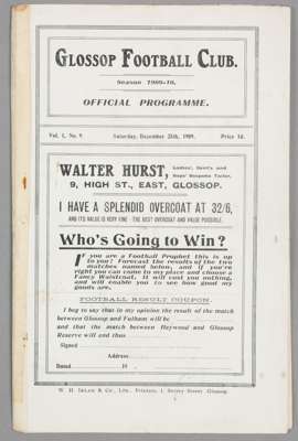 Glossop v Birmingham programme, 25th December 1909,  

F.L. Division Two fixture