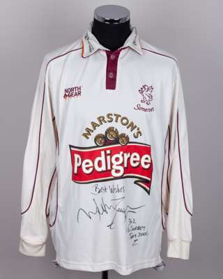 Justin Langer off-white and maroon Somerset v. Surrey long-sleeved shirt, 2006