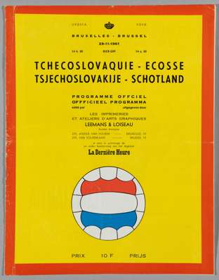 Scotland international very rare European Nations Cup replay programme, played in Brussels 29th November 1961 v Czechoslovakia, 
 the match was played