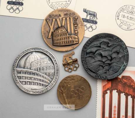 Two Olympic Games participant's medals for Rome 1960 and Tokyo 1964 with memorabilia,
 comprising Rome 1960 Olympic Games participant's bronze medal d