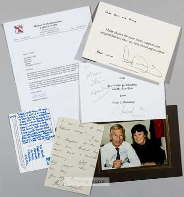 Autographs from the collection of Stan and Elain Mellor,
 including Thank you cards, Christmas cards, letters, notelets, etc., and signatures comprisi