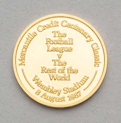 Mercantile Credit Centenary Classic The Football League v The Rest of the World medallion, played at Wembley, 8th August 1987,
 obverse featuring a st