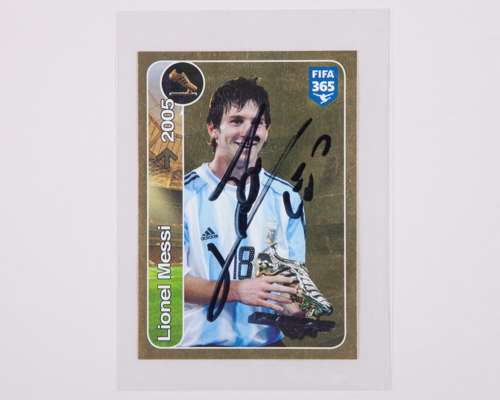 Lionel Messi autographed Argentina Panini No.464 FIFA 365 sticker, 2005