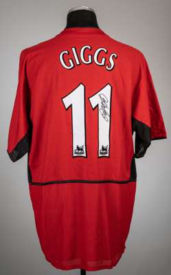Ryan Giggs signed red Manchester United replica no.11 jersey, season 2002-03,
 Nike, short-sleeved with club crest and sponsor logo, reverse lettered 