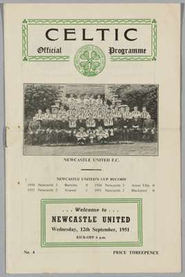 Rare Celtic v. Newcastle United Friendly match programme, 12th September 1951

 Sign of slight fold, overall good