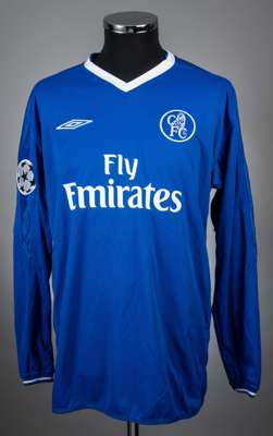Hernan Crespo blue Chelsea no.21 2003-04 season Champions League jersey from the quarter final game v Arsenal at Highbury on April 6th,
 Match worn Um