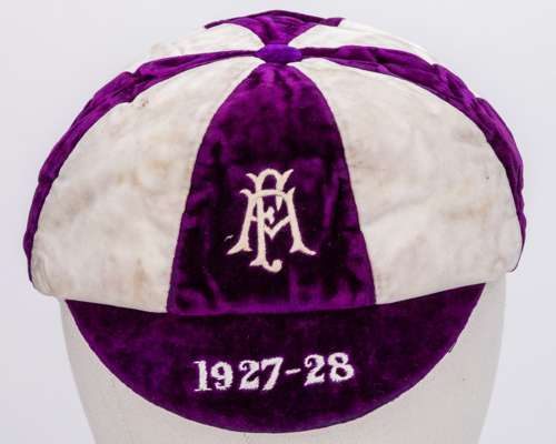 Roy Goodall purple and white Football Association trial cap, 1927-28