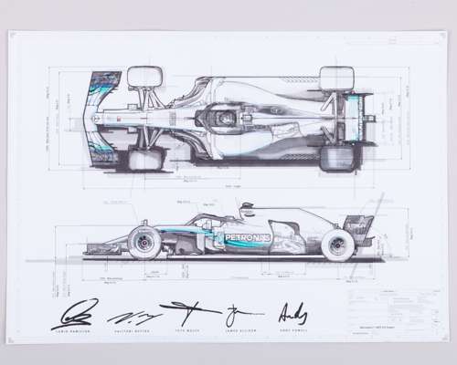 Mercedes AMG F1 2018 Signed Technical Drawing