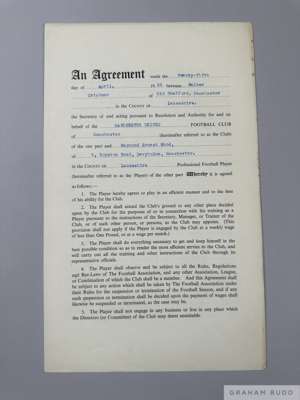 Manchester United Player's Contract for Ray Wood for season 1955-56,
 drawn up on behalf of MUFC by the Club Secretary Walter Crickmer, an agreement f