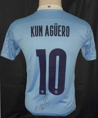 Sergio Aguero signed Manchester City 2020-21 home jersey, 
 signed to rear below his name and number 10, shirt is size S, brand new with official club