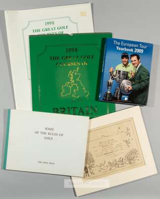 Golf selection including multi-player signed The European Tour Yearbook 2009,
 hardback with d/j, 360 glossy page, includes over 150 signed individual