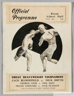 Jack Bloomfield v. Dick Smith Great Heavyweight Tournament boxing programme, 
 also George Cook v. Phil Scot and Frank Goddard v. Jack Stanley, 29th M