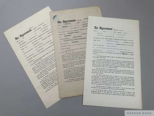 Three Manchester United Players Contracts for Colin Webster for seasons 1953-54, 1954-55 1956-57,
 drawn up on behalf of MUFC by the Club Secretary Wa