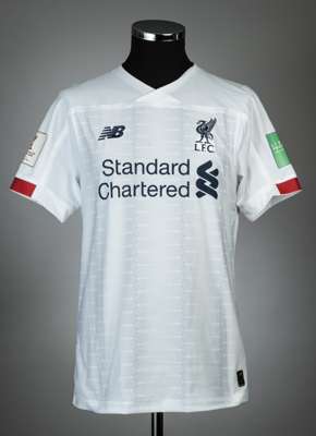 Alex Oxlaide-Chamberlain white Liverpool no.15 away jersey, season 2021-22,
 match issue, New Balance, short-sleeved FIFA CLUB WORLD CUP QATAR 2019 an
