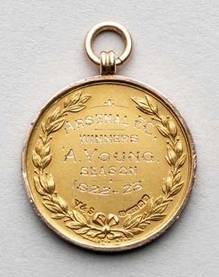 London Football Combination winner's medal awarded to Arsenal's Andrew Young in season 1922-23,
 15ct gold, obverse with embossed crest and LONDON FOO
