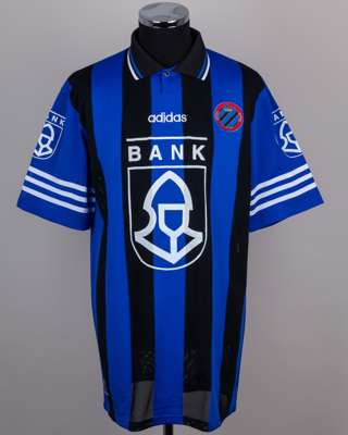 Black and blue No.4 Club Brugge short-sleeved shirt, 1996-97