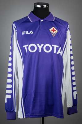 Rui Costa purple ACF Fiorentina UEFA Champions League no.10 jersey, season 1999-2000,
 match-issue, Fila, long-sleeved with UEFA STARBALL sleeve badge