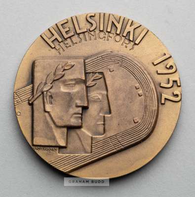Two Olympic Games participant's medals for Helsinki 1952 and Melbourne 1956,
 comprising Helsinki 1952 Olympic Games participant's medal, designed by 