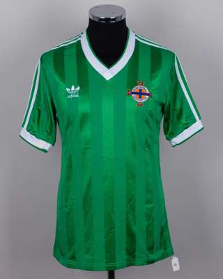 Norman Whiteside green and white No.11 Northern Ireland short-sleeved shirt, 1983