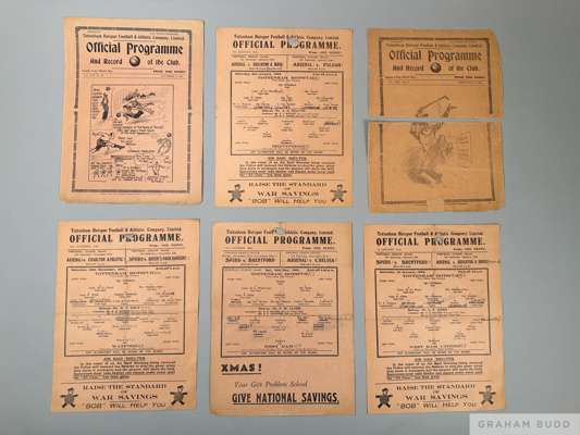 Six Tottenham Hotspur home match programmes 1930s-1940s
 comprising West Ham United, 20th November 1937, Wolverhampton Wanderers, 22nd February 1930 (