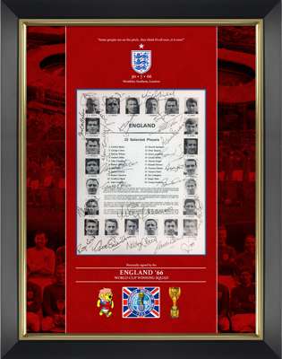 England 1966 World Cup winning team signed and stylishly framed final programme page display
