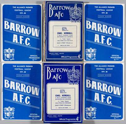 Barrow programme selection includes first season 1972-73,
 non-league home (18), away (4), first season Alliance Premier 1979-80, home (31), mixed sel