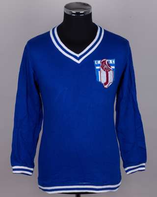Blue and white No.10 Greece Youth short-sleeved shirt, 1970s