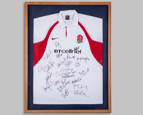 Danny Grewcock white and red England autographed rugby shirt, 2001-02,