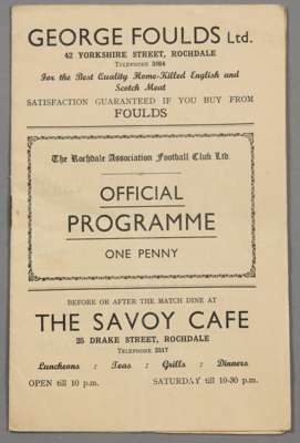 Rochdale v Halifax Town programme 3rd December 1932,  

F.L. Division Three (North)