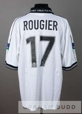 Tony Rougier white and black Port Vale no.17 jersey, season 1999-2000,
 by Mizuno, short-sleeved with NATIONWIDE FOOTBALL LEAGUE sleeve badges, club c