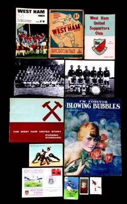 West Ham memorabilia, vintage sheet music for ''I'm Forever Blowing Bubbles''; photographs, cigarette & trade cards, postal covers, books, programmes 