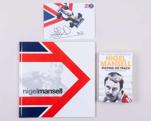 Two Nigel Mansell Signed Books With Signed Card