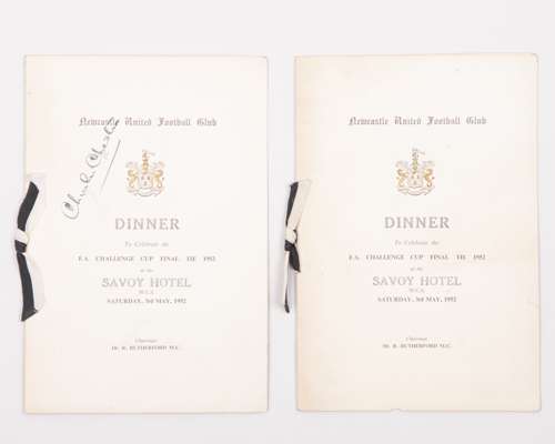 Two Newcastle United F.A. Challenge Cup Final 1952 dinner menus